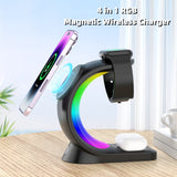 4 in 1 magnetic wireless charger fast charging station 4 in 1 wireless charging station for iphone airpods watch magnetic wireless charger dock for iphone airpods pro watch